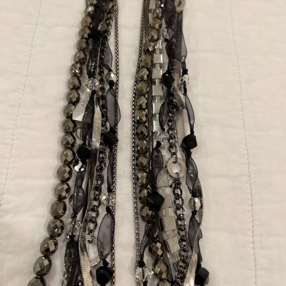 Chico's Joclynne Long Line Multi Strands Beads Rhinestone Chains Necklace - Picture 8 of 13